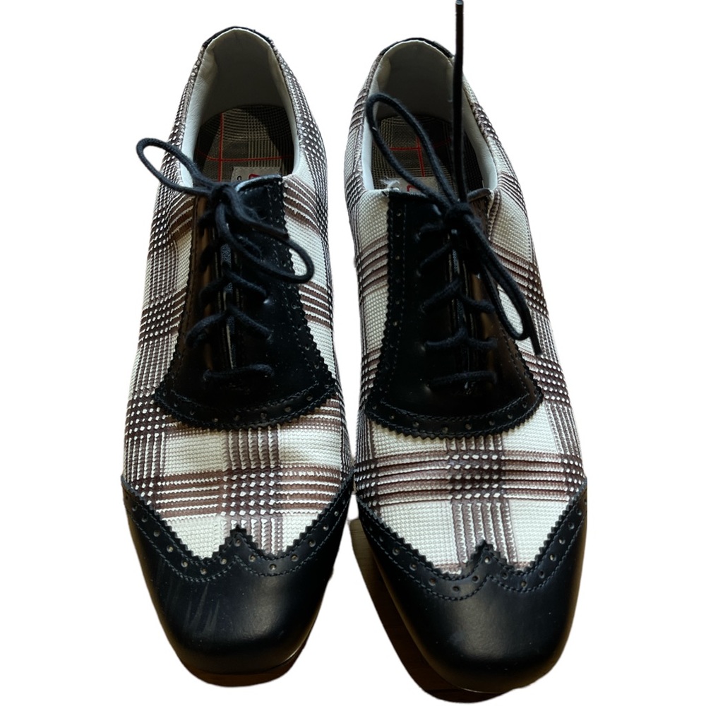 Foot joy women’s 8.5 lo pro collection black wing tip plaid golf shoe in EUC